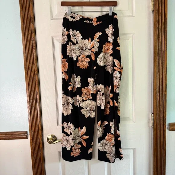 Susan Graver Floral Print Lounge Pants Wide Leg Comfy Black‎ XLP - Picture 6 of 8